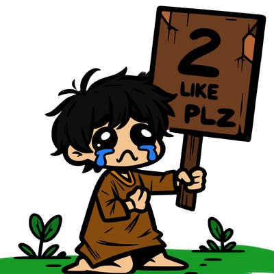 small poor toddler crying with sign that says 2 like plz