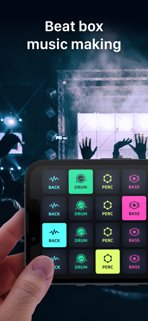 DJ Mix Pads 2 - AI Music Mixer - Smartphone screen showing the music pad grid for beat box making in DJ Mix Pads 2