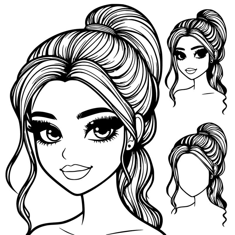 realistic girl with pony tail and makeup