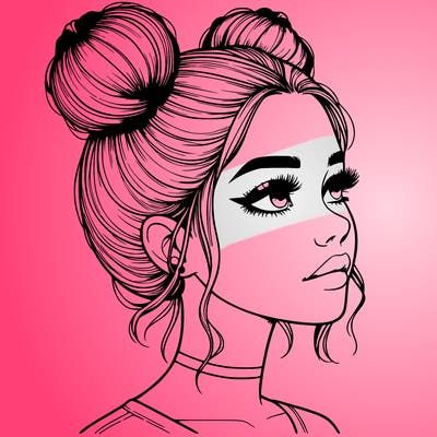 realistic girl with buns on the top of her head