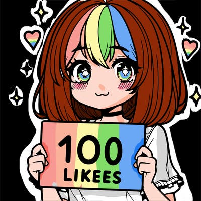 anima girl holding a 100 likes sign in her hand