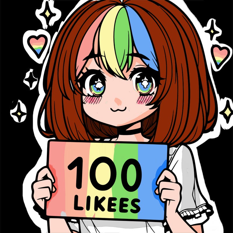 anima girl holding a 100 likes sign in her hand