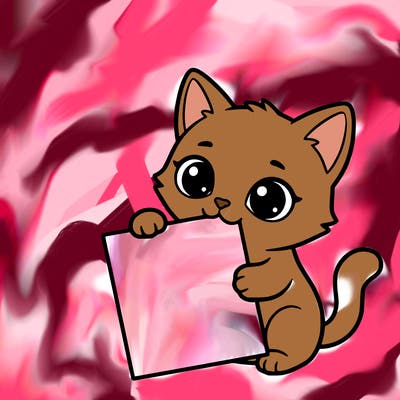 a small cat with a blank sheet of paper in its hand. the cat is sooooooo cute!