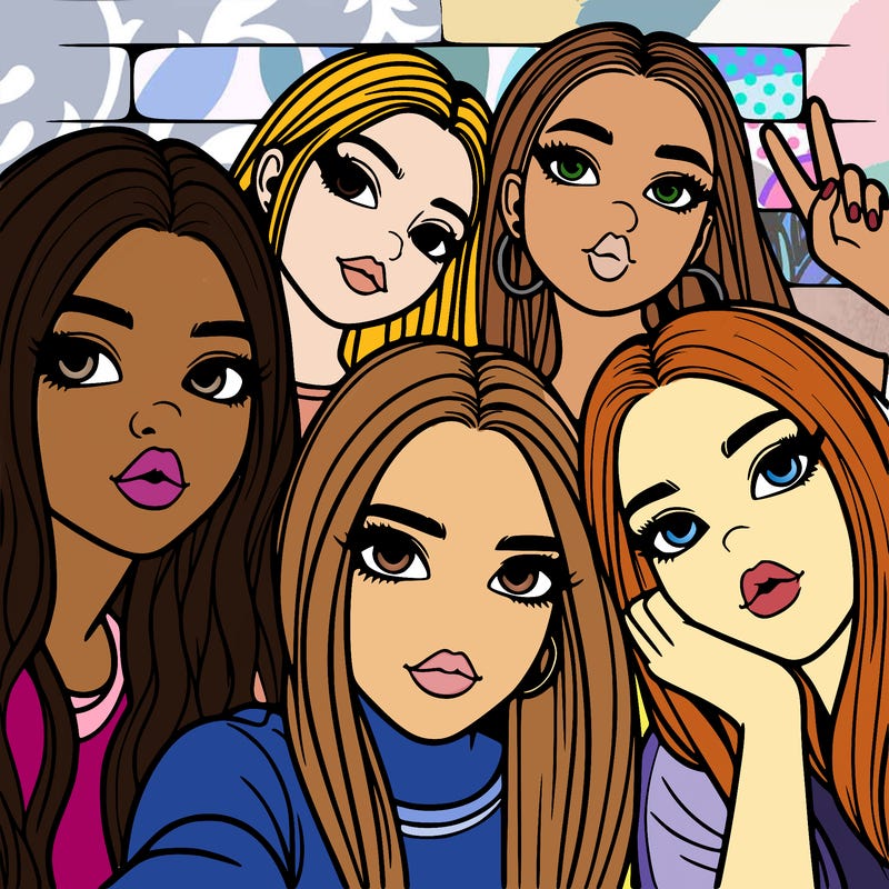 group of teen girls friends y2k up close in a selfie