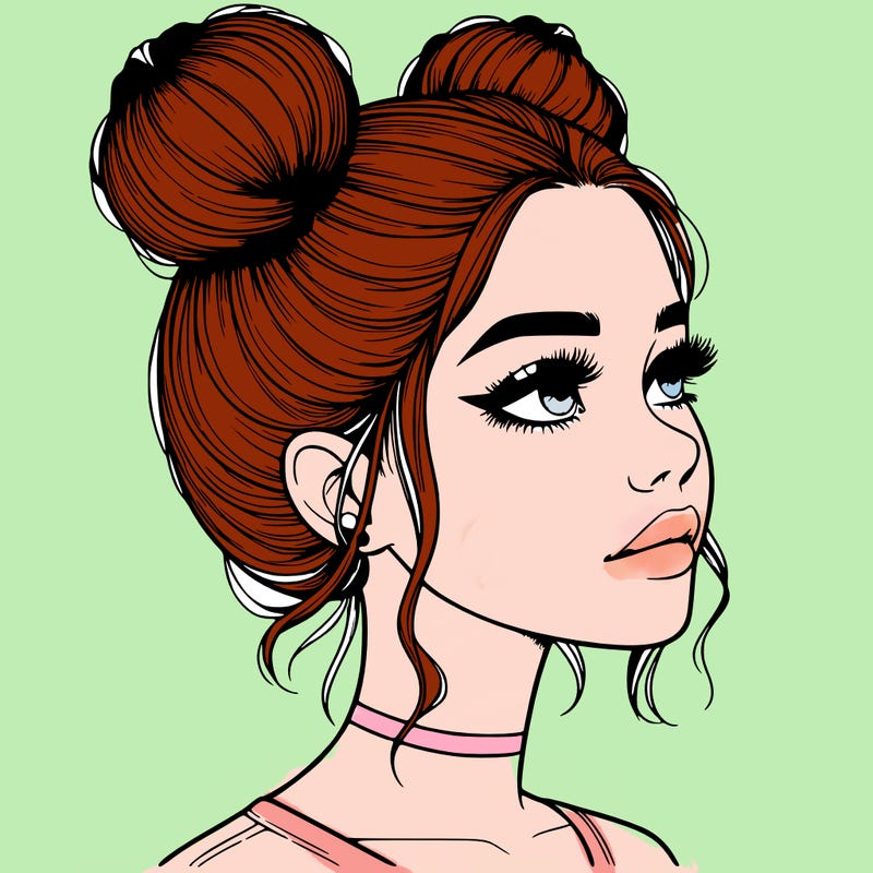 realistic girl with buns on the top of her head