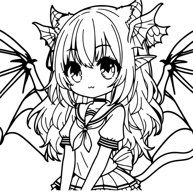 a anime girl with dragon wings and cat ears