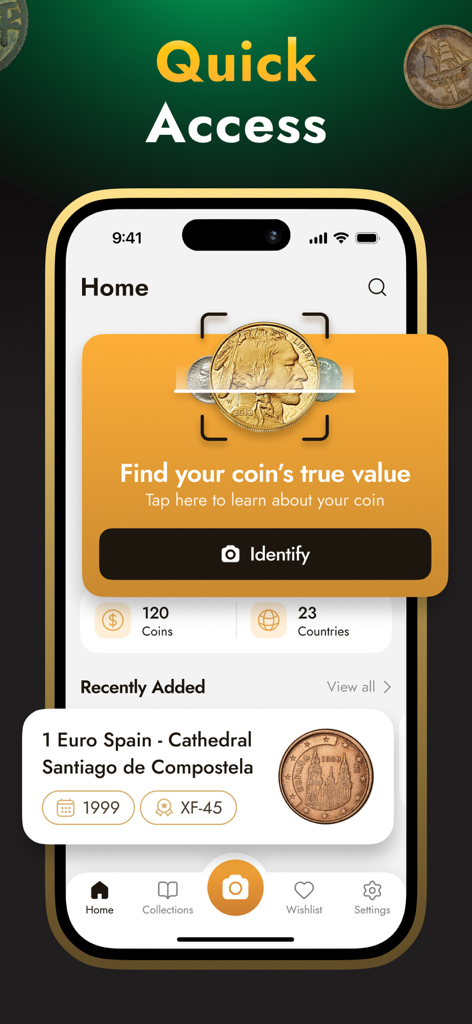 Coin Identifier: Value Checker - Mobile app interface for identifying coins and checking their market value