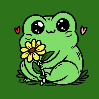 cute frog holding flower