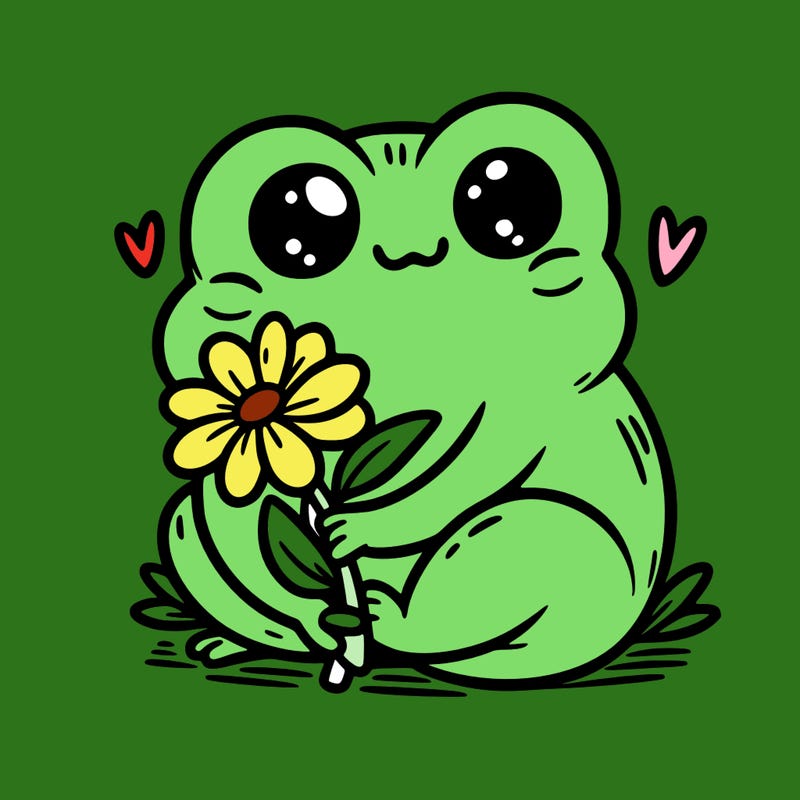 cute frog holding flower