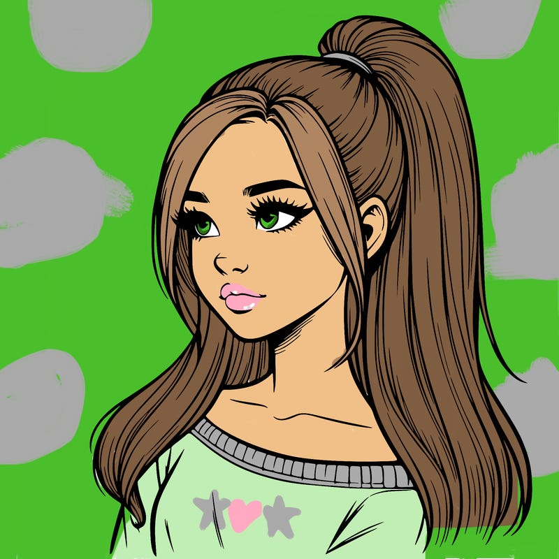 realistic girl with a high ponytail
