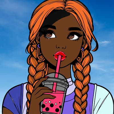 realistic girl with braided hair drinking boba