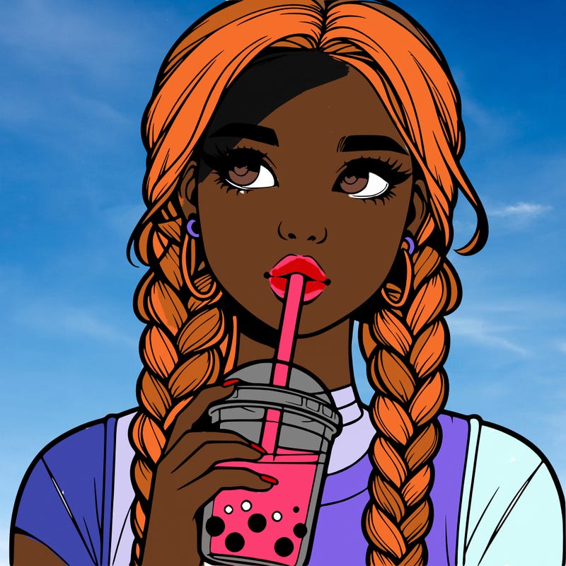 realistic girl with braided hair drinking boba