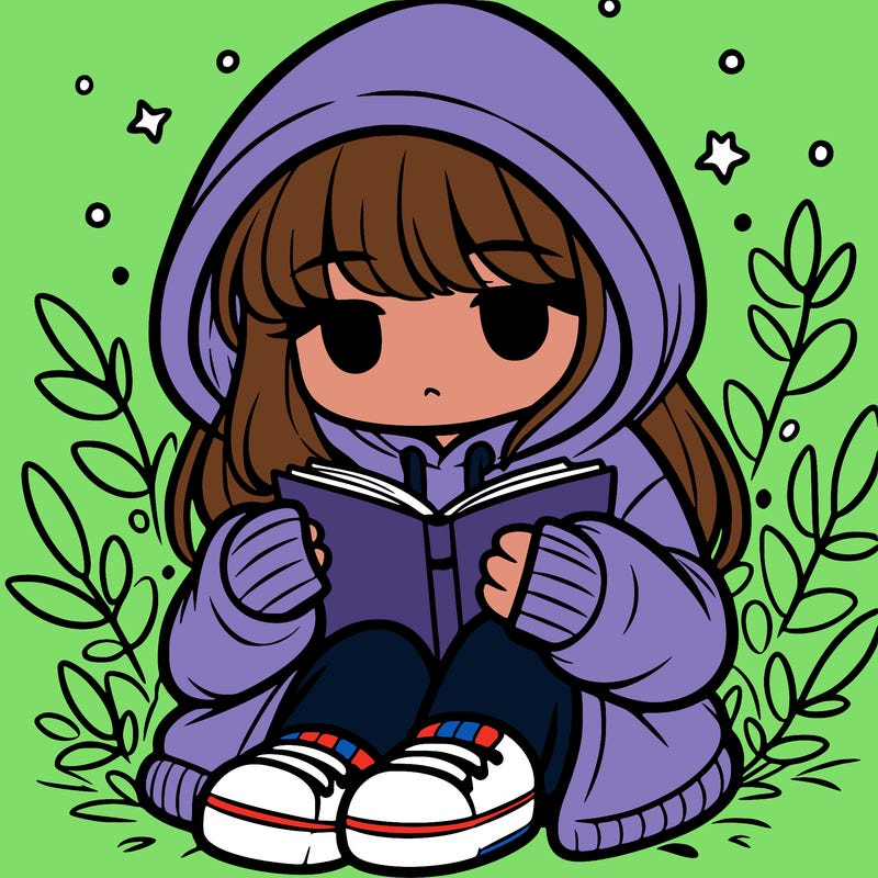 girl in oversized hoodie reading a book