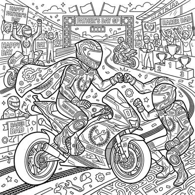 Gear up for a thrilling Father's Day with this action-packed MotoGP coloring page! It's the perfect way to celebrate your racing hero dad with speed and creativity.