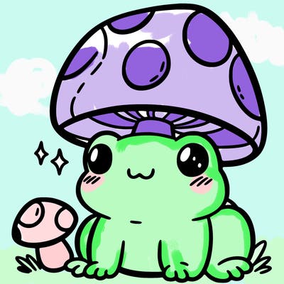 a cute frog with a mushroom hat