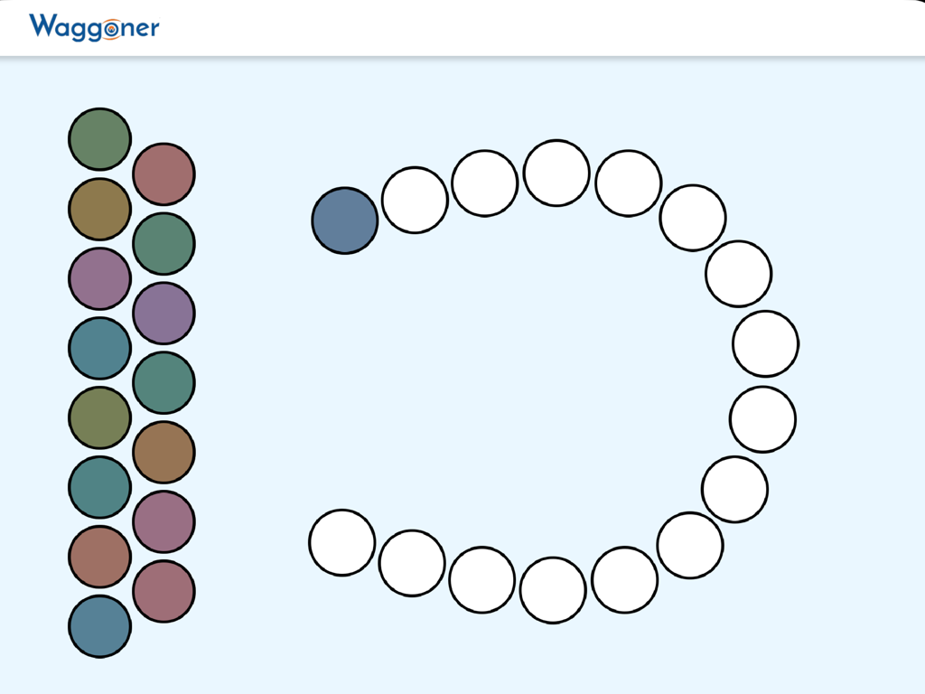 Waggoner CCVT - Interface of the Waggoner CCVT app showing a digital D-15 color arrangement test with colored circles.