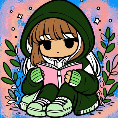 girl in oversized hoodie reading a book