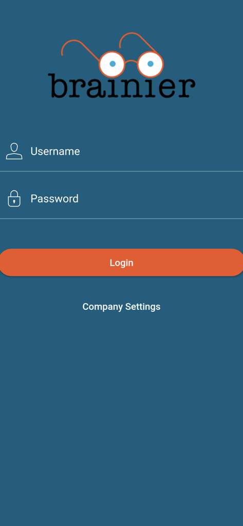 Brainier app login screen with username and password fields