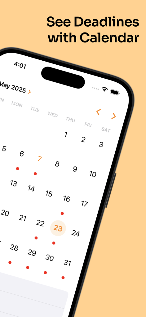 Interfaz de calendario de una aplicación móvil con puntos rojos indicando las fechas límite de caducidad de los alimentos
