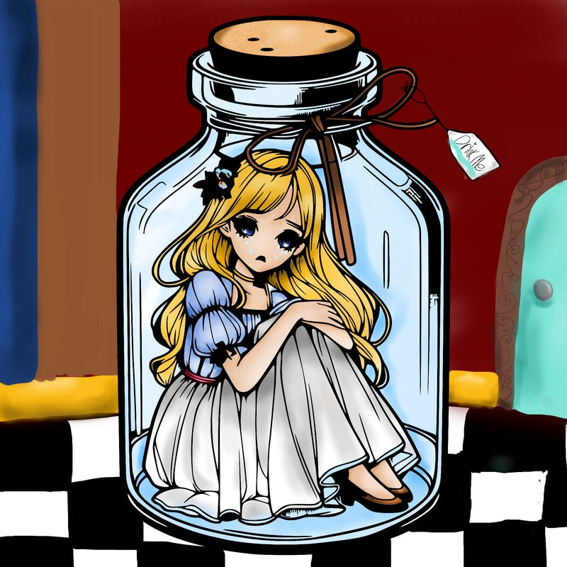 beautiful realistic girl trapped in bottle