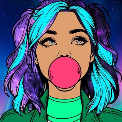 realististic girl blowing bubble -gum