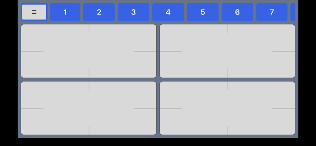 Kitchen-Timer Pro - Landscape view of the Kitchen-Timer Pro interface showing a four-way grid for simultaneous cooking timers.