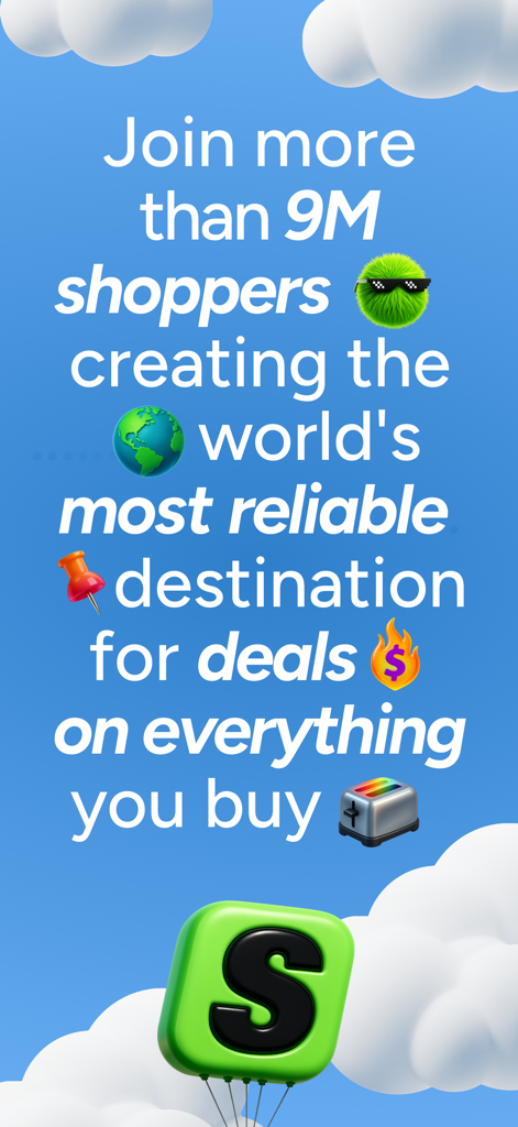 SimplyCodes: Coupons & Rewards - SimplyCodes promotional graphic highlighting a community of 9 million shoppers finding reliable deals.