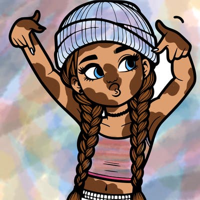 realistic teenage girl with braids and a beanie and crop top doing 🫶🏼