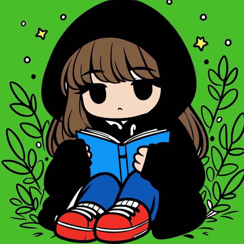 girl in oversized hoodie reading a book