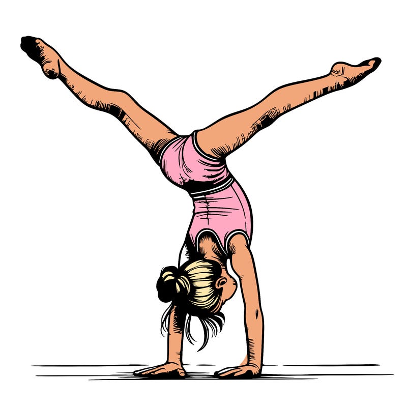 realistic gymnastic hand stand girl in four splits
