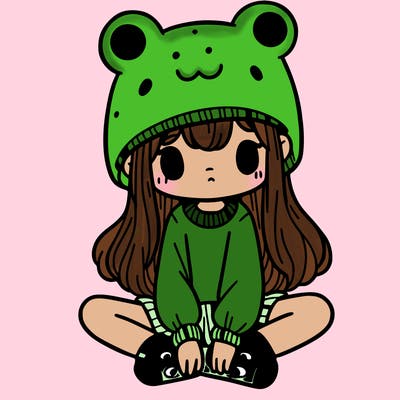 a girl wearing a frog hat and some frog socks