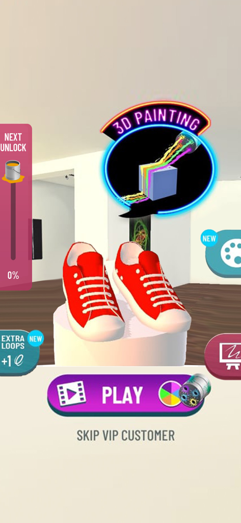 Red sneakers on a pedestal ready for 3D painting in the I Can Paint mobile app