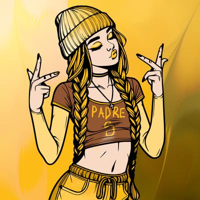 realistic teenage girl with braids and a beanie and crop top doing 🫶🏼
