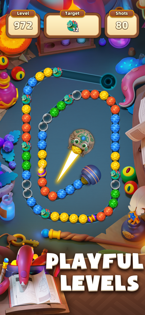 Marble Legend - Gameplay screen of Marble Legend showing a marble shooter puzzle with colorful balls and a frog character shooter.