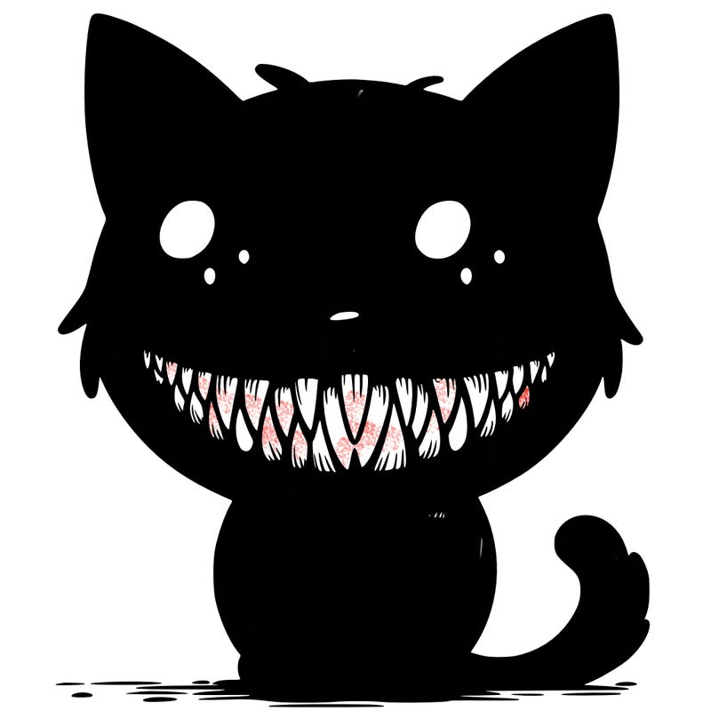 creepy cat with creepy smile with sharp teeth