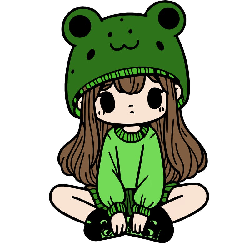 a girl wearing a frog hat and some frog socks
