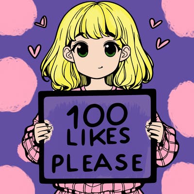 a girl holding a sign saying 100 likes please