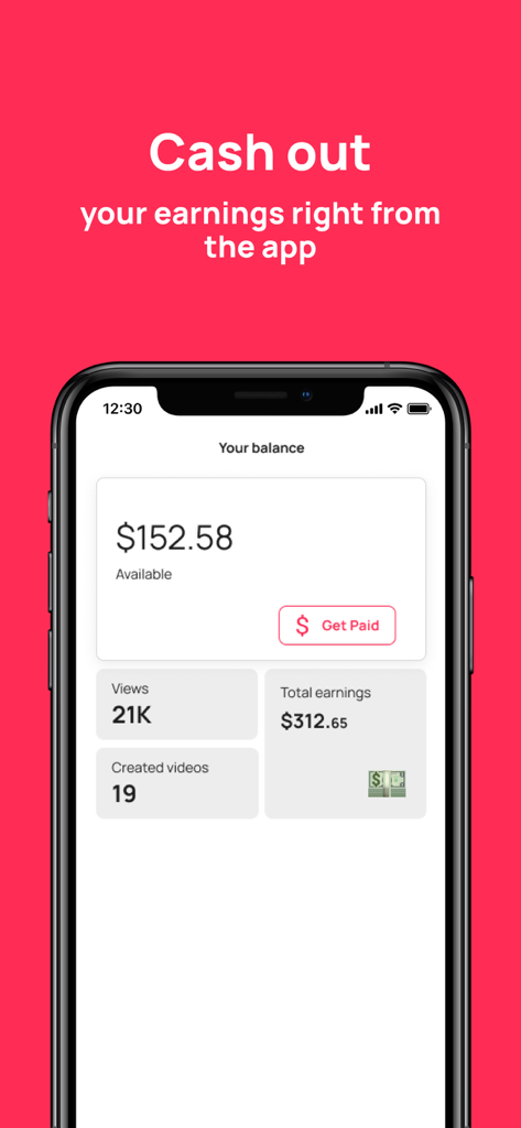 Sound.me App-Bildschirm mit verfügbarem Guthaben und Schaltfläche zum Auszahlen für Creators