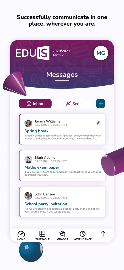 L'écran des messages de l'application Eduis montrant une boîte de réception avec les communications scolaires.