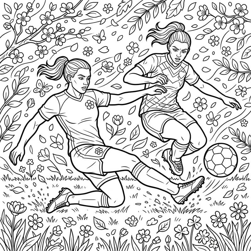 Experience the thrill of a decisive soccer sliding tackle captured amidst the beauty of spring. This action-packed scene offers a unique blend of athleticism and natural charm, ready for your artistic touch.