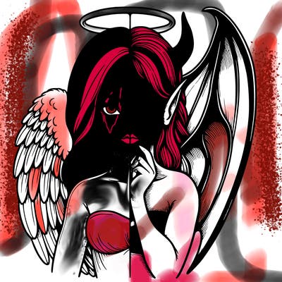 realistic angel half demon