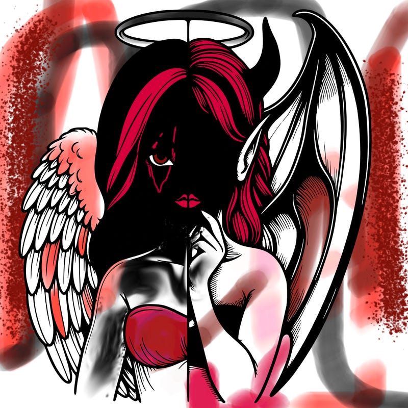 realistic angel half demon