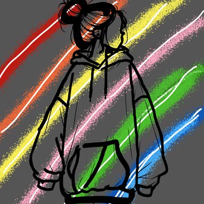 realistic girl with a oversized sweatshirt on and a bun