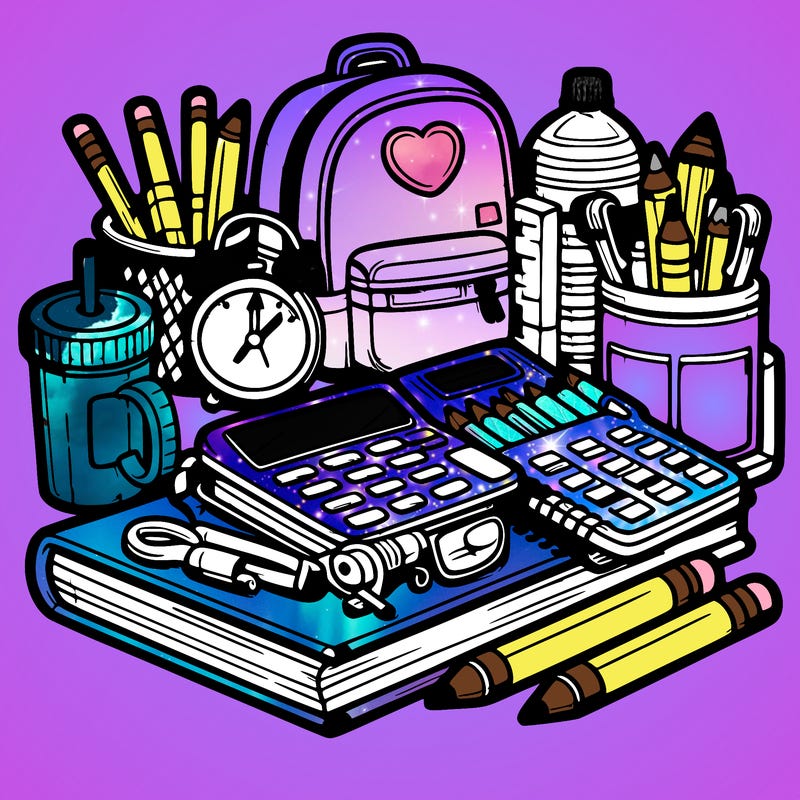 cartoon school supplies