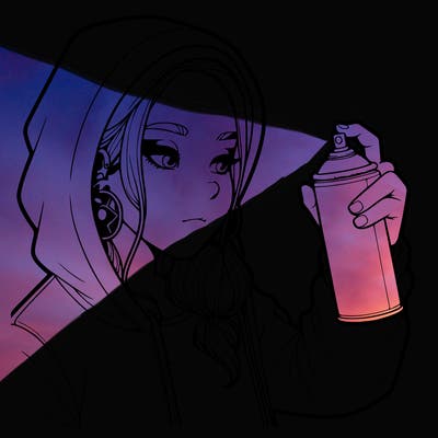 a realistic girl, spray painting