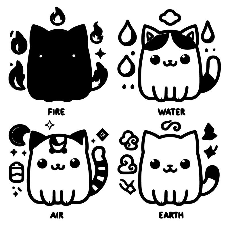 cats resembles the 4 elements fire water air and earth