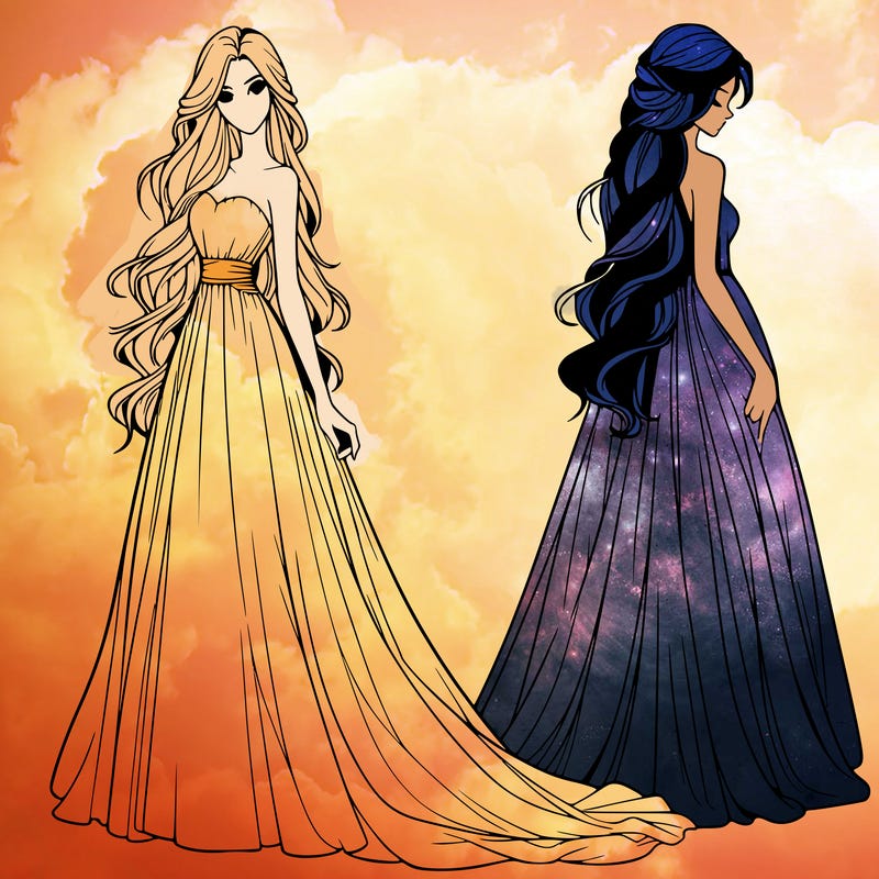 realistic woman with long flowing dress