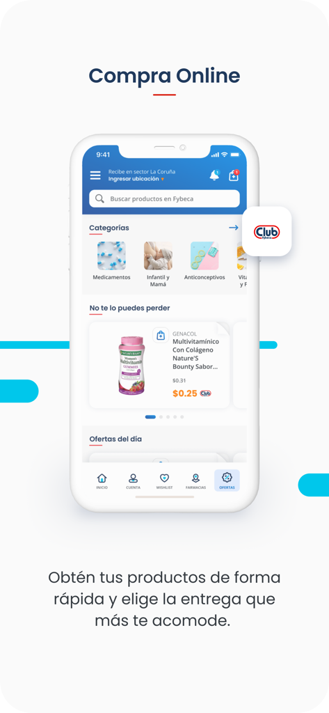 Fybeca Ecuador App - Benutzeroberfläche der Fybeca Ecuador App für Online-Apothekenkäufe und Lieferung nach Hause