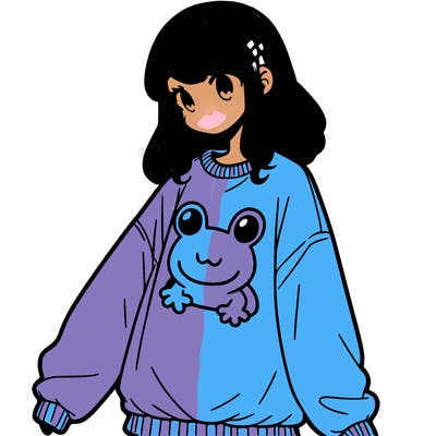 girl wearing frogging sweatshirt