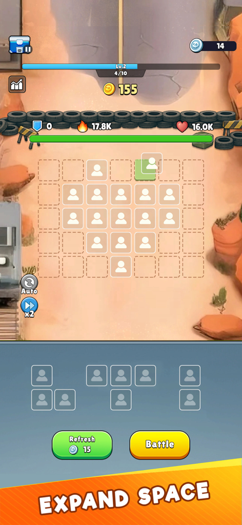 Undead Siege - Undead Siege mobile game screen showing unit formation grid and expand space button